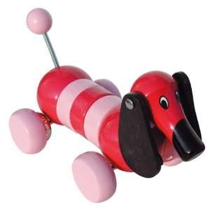  Wobble Daschund Wooden Pull Toy Magenta Toys & Games