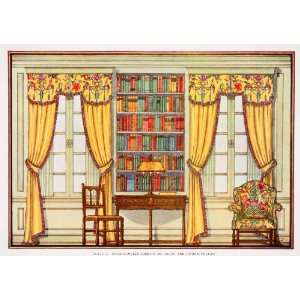  1929 Color Print Wood Panel Library Decorative Furniture 