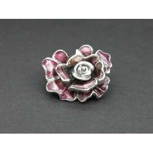    925 Sterling Silver Marcasite & Enamel Floral Rose Brooch Jewelry