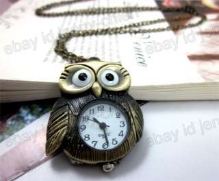 UNIQUE Vintage Cute Owl Pocket Watch Necklace HB49  