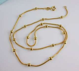 24K Plating Gold Necklace Beads Snake Chain Jewelry 18  
