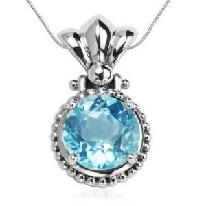  Sterling Silver Blue Topaz Round Pendant, 18 Jewelry