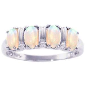  14K White Gold Petite Oval Gemstone Ring Opal, size6 