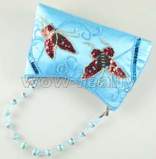   Blue silk handbag PRUSE  Butterfly Embroidery #2760 #2760  