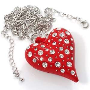  Red Metal Puffed Heart Long Costume Pendant Jewelry