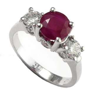 Ruby and Diamond 3 Stone Lucida Engagement Ring in 14k  