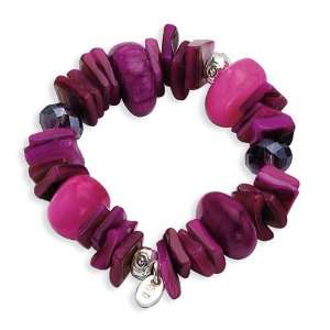    Sterling Silver Purple Crystal/ Jade/MOP Stretch Bracelet Jewelry