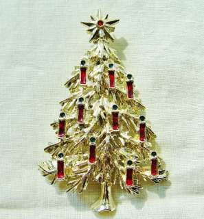 Rare Signed Ancer 11 Candle Vintage Christmas Tree Brooch Pin 