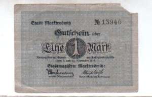 Germany Notgeld Marktredwitz Mark Bank Note Paper Money  