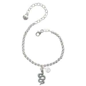Medium Silver Antiqued Snake Silver Plated Brass Charm Bracelet with 