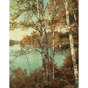 Vintage Travel Poster   The Inlet Spit Fire Lake Adirondack Mountains 