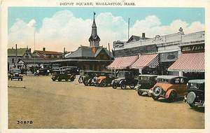 Massachusetts, MA, Wollaston, Depot Square Early Postcard Train 
