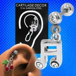 316L Surgical Steel Musical Note Cartilage Earrings   Barbell   18g 