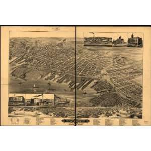 Historic Panoramic Map Birds eye view of Muskegon, Michigan 1889, from 