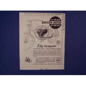  Whizzer Motor Bike,3 big horsepower.50s Print Ad,vintage 