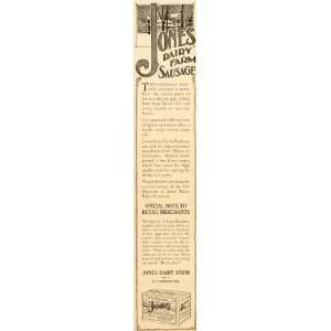  1921 Ad Jones Dairy Farm Sausage Fort Atkinson WI 