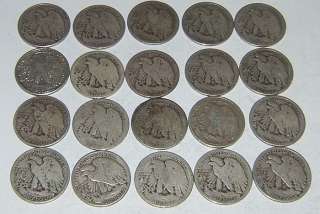 20 U.S. silver coins Walking Liberty half dollar cull ish $10 face 