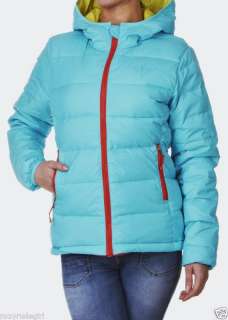 ROXY Duck Down Jacket Water Reppellant Hooded Turquoise Yellow 