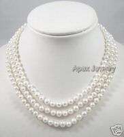 AAA,3 STRD 6 7MM Freshwater Ivory White Pearl Necklace  