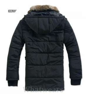 New Mens Fur Collar Hooded Winter Coat Jacket Black A38  