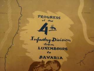   POST WWII FRAMED MAP ~ ADVANCE OF THE 4TH INFANTRY DIVISION TO BAVARIA