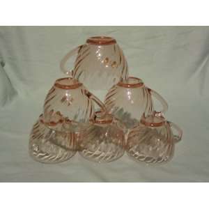  (6) Arcoroc France Pink Swirl  Rosaline  Glass Cups 