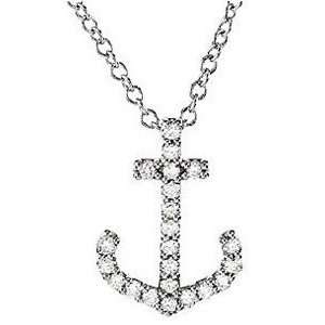 Ahoy Matey!   Sparkling Diamond Studded Anchor Pendant in Platinum 