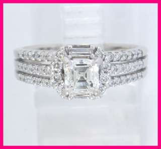 IGI 14kwg Emerald Diamond Wedding Ring Set 1.11ct VS1  