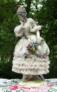 Large Volkstedt Dresden porcelain Lace Ballerina figurine 9 Tall 