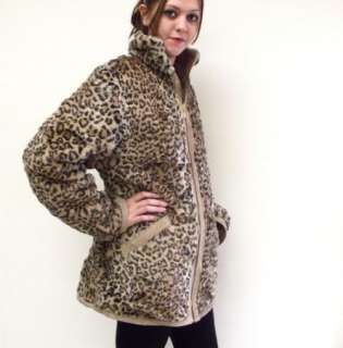   Fur Leopard Print & Light Brown Leather Coat Jacket sz M NWoT  