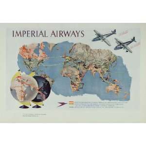   Map Imperial Airways Airplane Travel   Original Print