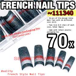 70 pcs Acrylic French False Nail Tips 18 Glitter Design  