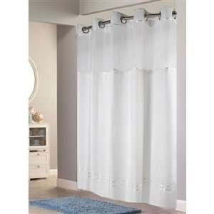 71x74 Escape Hookless Shower Curtain, White w/ Brown Stripe 71x74 