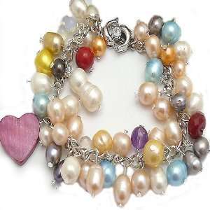   Heart Pearl, Jade, Crystal & Shell Multicolor Bracelet Jewelry