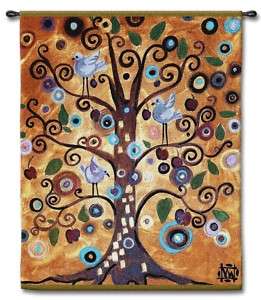 WHIMSICAL TREE OF LIFE BIRDS ON BRANCHES COLORFUL ART TAPESTRY WALL 