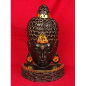 Miami Mumbai Buddha with Pedestal   Black and Gold Trim Wood Statue 