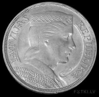 1931 Latvia 5 lats XF silver coin  