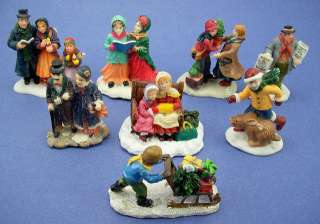   Village Figurines Family, Couple, Man w/ Newspapers, Mom & Daughter