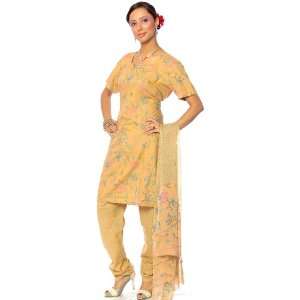   Khaki Floral Printed Salwar Kameez Suit   Pure Cotton: Everything Else