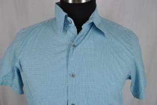 BANANA REPUBLIC stretch blue plaid short sleeve casual sport mens 