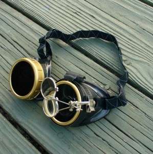 Steampunk Goggles Glasses cyber lens goth F black gold RAVE Biker 