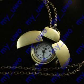 Brass Tone Funny Bug Quartz Necklace Pocket Watch Fob  