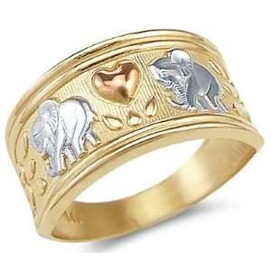   12   New 14k Yellow Tri Color Gold Elephant Love Heart Ring: Jewelry