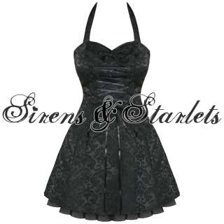 BLACK DAMASK GOTHIC STEAMPUNK EMO PARTY PROM DRESS  