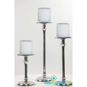  of 3   Tall Silver Nickel Plated Pillar Candle Holders