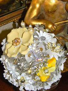 ON SALE NEW Bridal Wedding Bouquet Vintage Floral Brooch Pins Yellow 