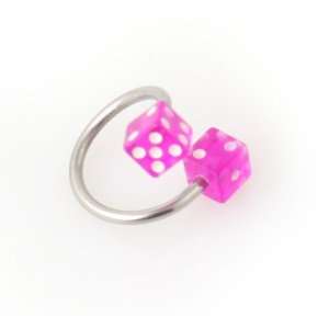  Steel Belly Spiral Ring with Magenta Colored Dice: Jewelry