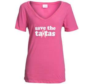   Save The Ta Tas Pink Ribbon Graphic T Shirt   Black or Fuchsia  
