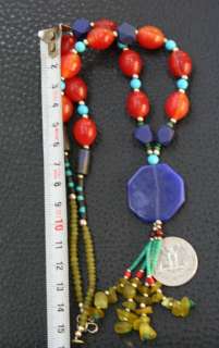 AFGHAN TRADITIONAL CORAL LAPIS STONES NECKLACE AT  