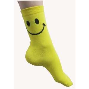   Yellow with Black Smile Smiley Face Girl Lady Crew Socks Toys & Games